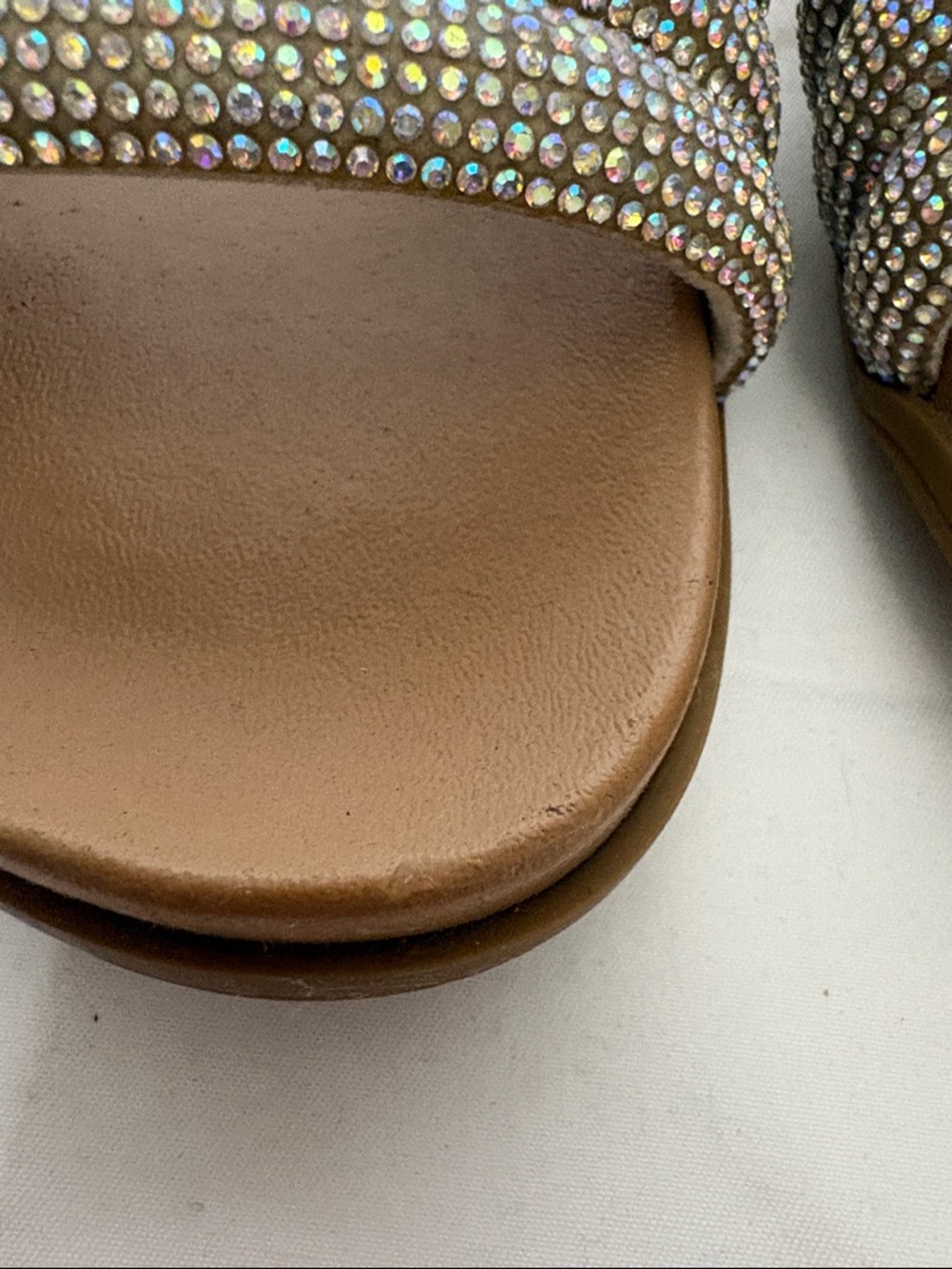 XOXO Tan Slide Sandals with Iridescent Crystal-Strap Detail - Picture 5 of 7